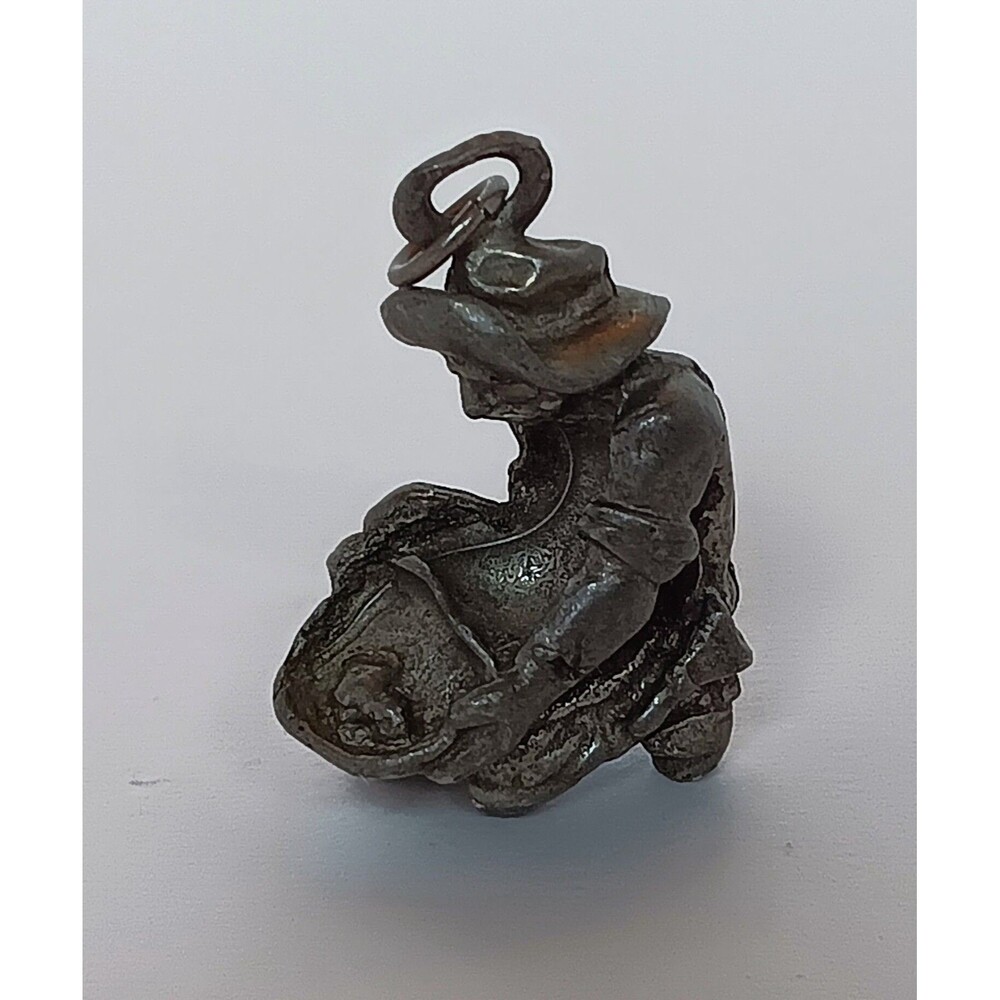 Vintage Pewter Gold Miner Panning Gold Figural Charm 1 in